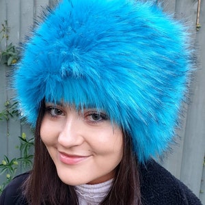 Aqua Blue Luxury Long Pile Faux Fur Hat- Polar Fleece Lining-Fur Hat-Fake Fur Hat-Winter Hat-Long Fur Hat-Cossack Hat-Blue Fur Hat