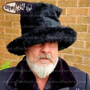 7 inch hoge zwarte hoed van namaakbont-JK-stijl hoed-ruimte cowboystijl hoed-nepbont zwarte hoed-kachelpijp hoed-zwart bont hoge hoed