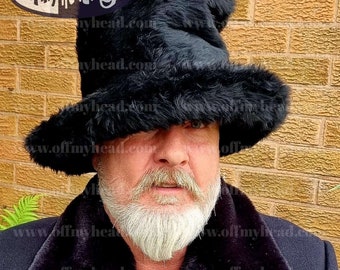7 inch Tall Black Faux Fur Hat-JK Style Hat-Space Cowboy Style Hat-Fake Fur Black Hat- Stovepipe Hat- Black Fur Top Hat