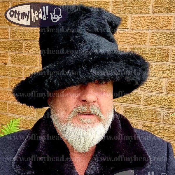 Sombrero de piel sintética negro de 7 pulgadas de alto-sombrero estilo JK-sombrero estilo vaquero espacial-sombrero negro de piel falsa- sombrero de estufa- sombrero de copa de piel negra