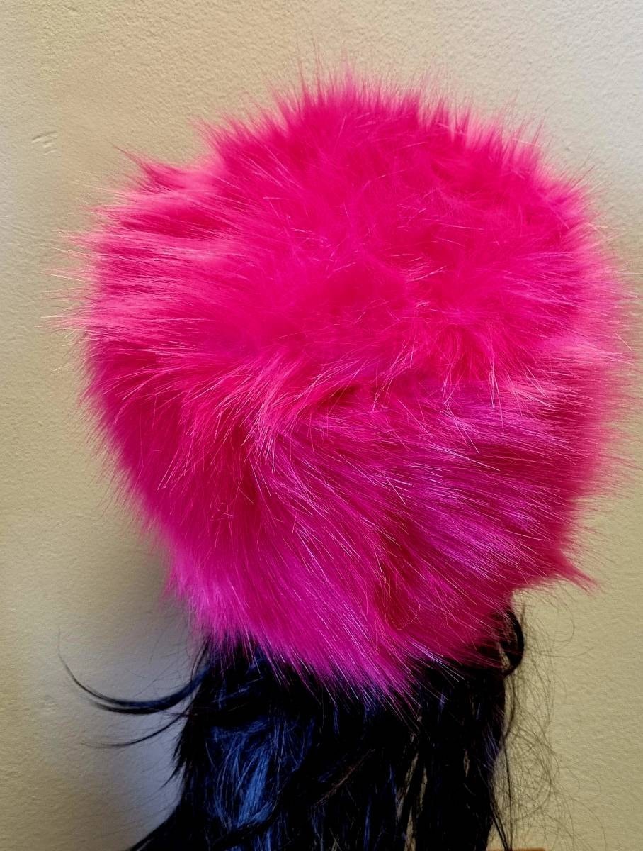 Shocking Pink Luxury Faux Fur Hat with Polar Fleece Lining Pink Fur