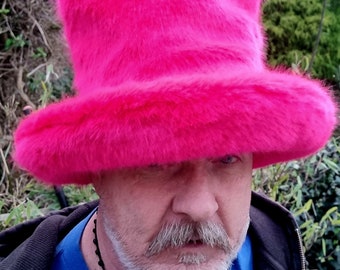 Stunning Shocking Pink Faux Fur Hat-JK Style Hat-Space Cowboy Style Hat-Fake Fur Black Hat- Pink Fur Top Hat- JK- Pink Fur Hat