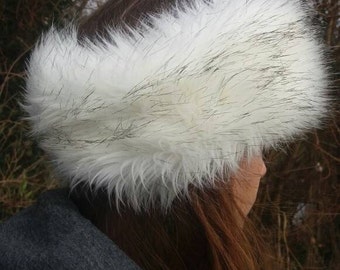 White with Black Tips Faux Husky Fur Headband / Neckwarmer / Earwarmer Handmade in Lancashire England
