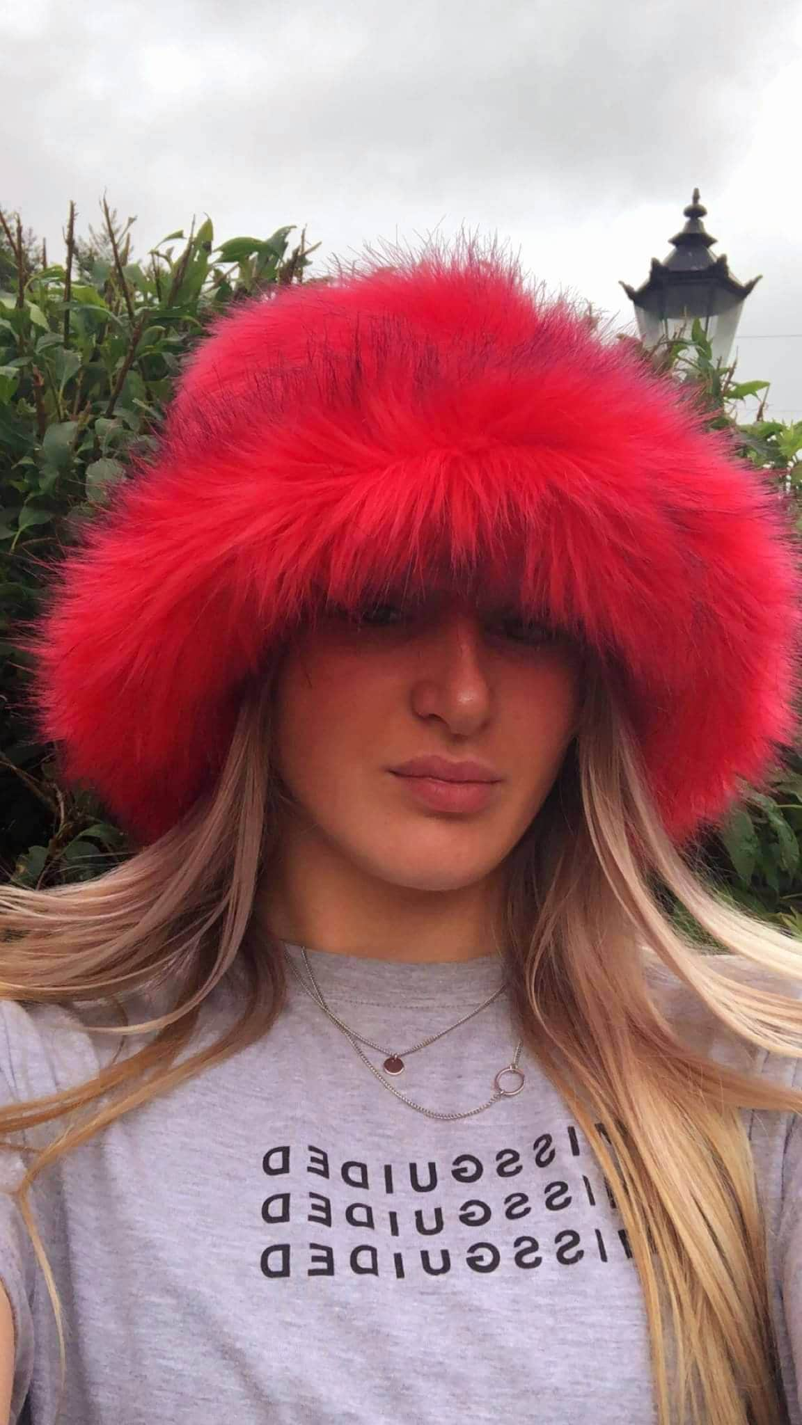 Hot Pink Fuzzy Bucket Hat-Festival Hat-Floppy Hat-Fur Hat-Fake Fur