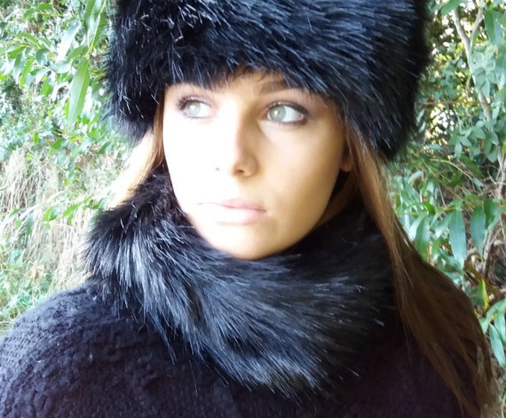 Long Black Faux Fur Headband-neckwarmer-earwarmer-head Wrap  display picture 1