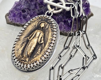 Blessed Mother of Mercy: Bronze Medallion Necklace