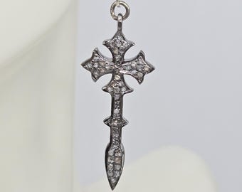 Sterling Silver Sword Cross Earrings: Black Diamond, Gothic Faith