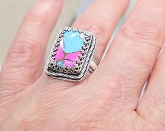 Kingman Turquoise Ring – Bubble Gum Pink Sterling Silver Statement Southwestern Jewelry
