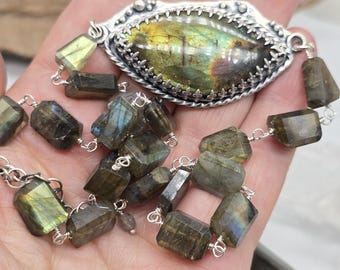 Veil of Light: Labradorite Protection Necklace 18in with 2in Extender chain