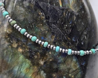 Minimal Turquoise & Sterling Silver Navajo Pearl Bracelet – Handmade