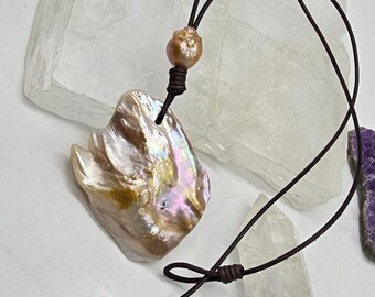Heaven Sent: Angel Wing Pearl on Leather