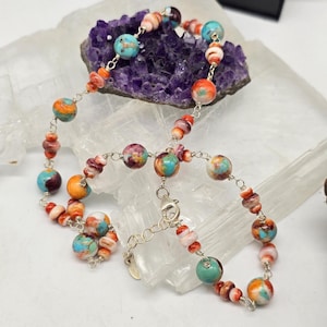 Desert Sunset: Spiny Oyster & Sterling Silver Necklace, 2 inch extender chain, adjustable