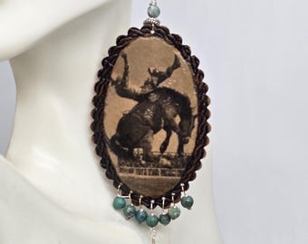 Bronc Rider Leather Earrings with Turquoise | Western Rodeo Earrings | Handmade Cowboy Jewelry