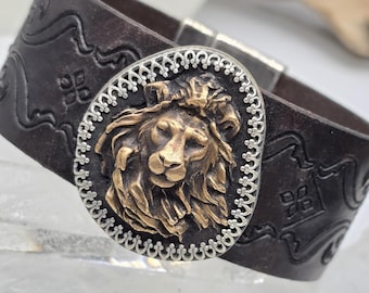Anointed Lion – Bronze & Sterling Leather Cuff