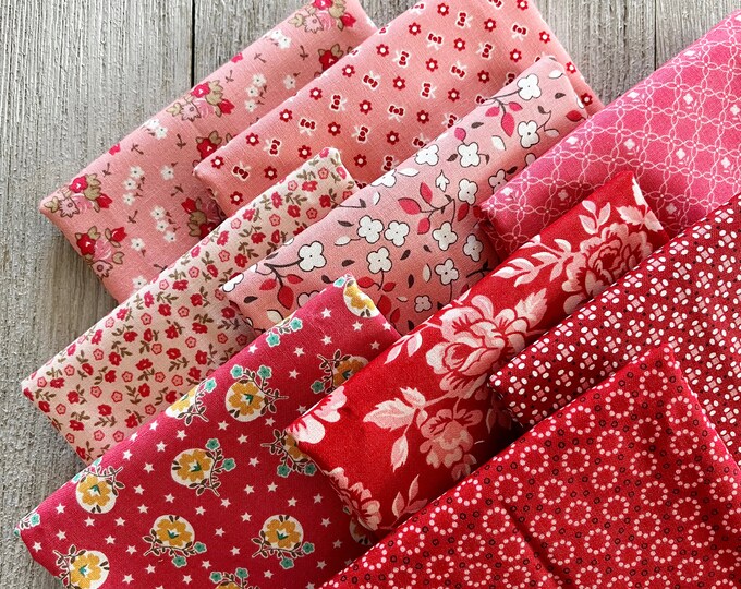 Home Town Fat Quarter Bundle of 9 by Lori Holt of Riley Blake Red Pink ...