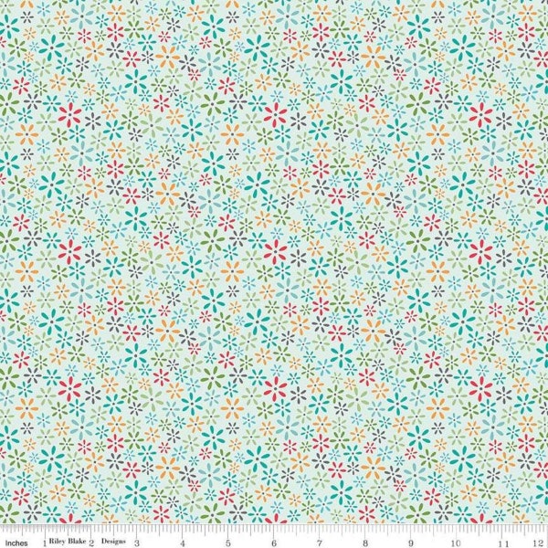 Floral Bleached Denim Farm Girl Vintage Fabric by Lori Holt of Riley Blake C7878