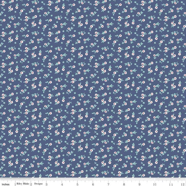 Blossom Denim Navy Cook Book Fabric by Lori Holt of Riley Blake C11763-DENIM