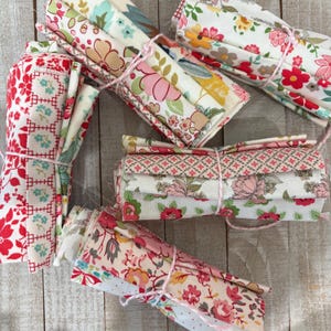 Low Volume Reds and Pinks Floral and Vintage Prints Scrappy 1/16th Yard Bundle of 10