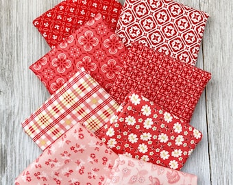 Farmer's Daughter Bundle of 8 Fat Quarters Red and Pink by Lori Holt