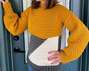 Cozy Colour Block Crochet Sweater Pattern | Chunky Jumper (Digital Download)