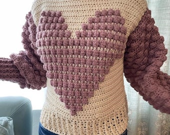 Chunky Crochet Heart Sweater PATTERN | Oversized Cozy Heart Jumper PATTERN