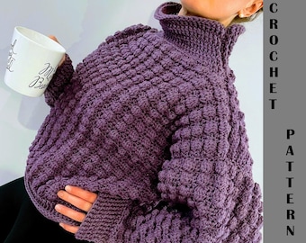 Chunky Cowl Neck Crochet Sweater Pattern | Intermediate Level (Digital Download)