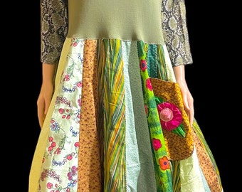 Epolstyle  Upcycled recycled ankle length dress patchwork hippie boho eco friendly xl 1xl 2xl 3xl OOAK 42-60”