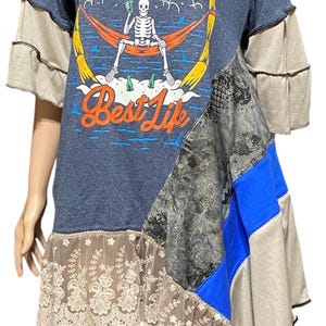 Epolstyle Upcycledd recycled lagenlook asymmetrical tunic patchwork hippie boho eco friendly small med lg OOAK 32-44”