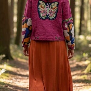 NeW denim abstract Upcycled recycled jean tattered style  jacket patchwork hippie boho Epolstyle eco friendly chest 34-38”