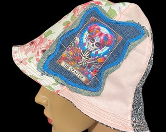 Omkeerbaar gewatteerd scrappy upcycled bucket cloche bell hat gerecycled patchwork nieuwigheid hippie boho 19,68"