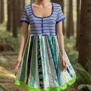 Epolstyle Upcycled recycled mid calf length dress patchwork hippie boho eco friendly  small med lg xlg 1xl  OOAK 36-46”