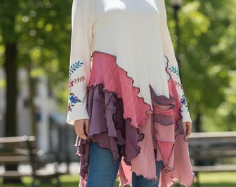 Vestido Epolstyle de patchwork, tejido reciclado, sostenible, estilo bohemio, hippie, para vestir, arte ecológico, tallas L, XL, 1XL, 36-46 pulgadas