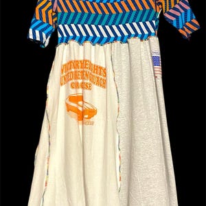 Epolstyle Upcycled recycled knee length T-shirt dress patchwork hippie boho eco friendly sm med lg  OOAK 34-42”