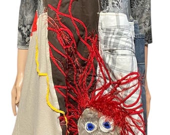 Epolstyle Upcycled recycled “Look mom!” scrappy Snotnormal asymmetrical dress patchwork hippie boho eco friendly lg xl 1xl OOAK 38-48”