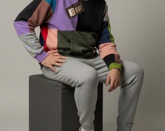Sudadera unisex reciclada de patchwork de Epolstyle, estilo bohemio, hippie, sostenible, para vestir, arte ecológico, 36-46 pulgadas