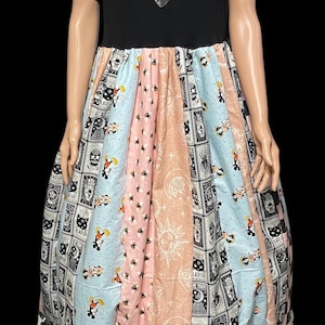 Epolstyle upcycled Festival artsy ankle length  cotton knit 40-53” bust patchwork dress recycled ooak