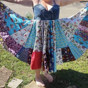 Epolstyle “Princess ” upcycled Festival artsy corset dress mid calf length  corseted denim 40-48” bust patchwork