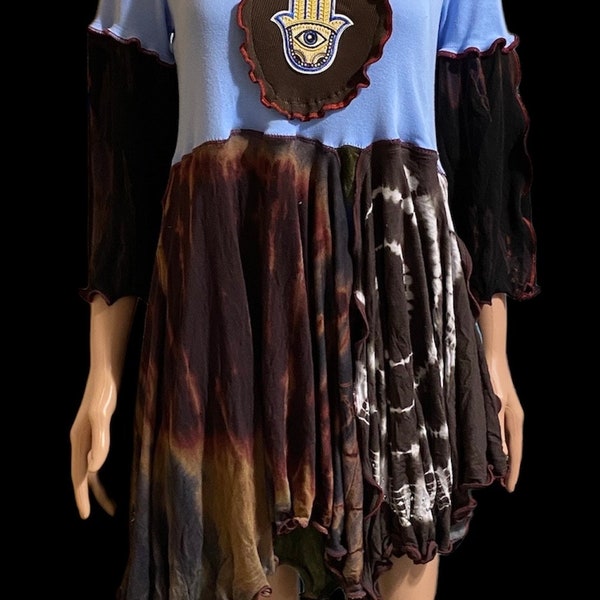 Epolstyle scrappy tie dye fairy sustainable Hippie Chic Upcycled recycled top wearable art eco friendly med lg xlg 32-44”