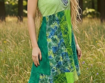 Epolstyle “Peridot ” semi upcycled Festival artsy corset dress knee length 30-36” a b cup