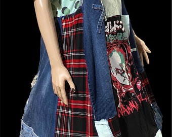 Epolstyle  full sustainable Hippie Chic Upcycled recycled HEAVY denim knit dress  wearable art eco friendly lg xlg 1xl 2xl 40-55”