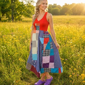 Epolstyle lapptäcke återvunnen hållbar klänning boho boho stil hippie bärbar konst miljövänlig liten medelstor stor 30-40”