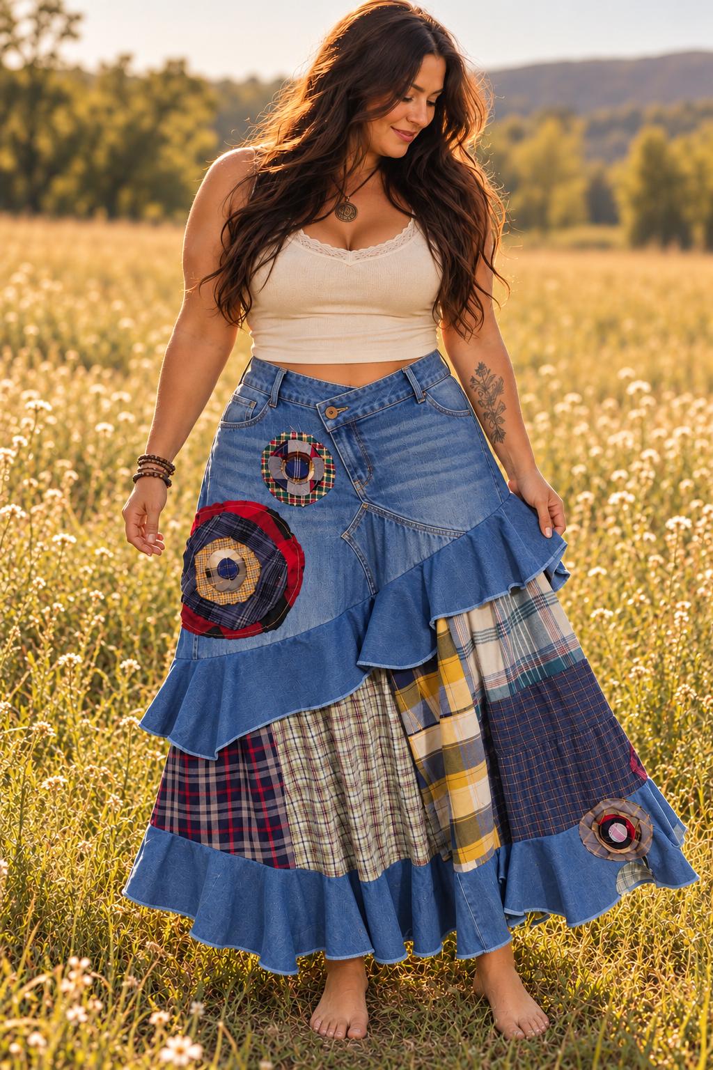 Patchwork Denim Skirt - Etsy