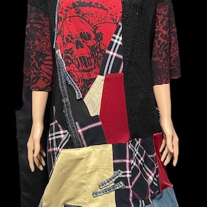Epolstyle  full sustainable Hippie Chic Upcycled recycled patchwork denim knit dress  wearable art eco friendly xlg 1xl 2xl 40-52”