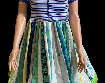 Epolstyle Upcycled recycled mid calf length dress patchwork hippie boho eco friendly  small med lg xlg 1xl  OOAK 36-46”