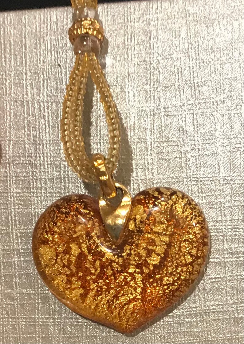 Yellow and Gold Colored Glass Heart Beaded Necklace