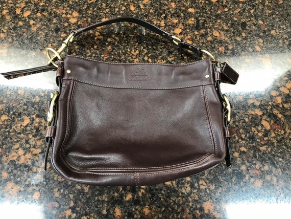 Vintage hobo coach leather purse brown with pink a