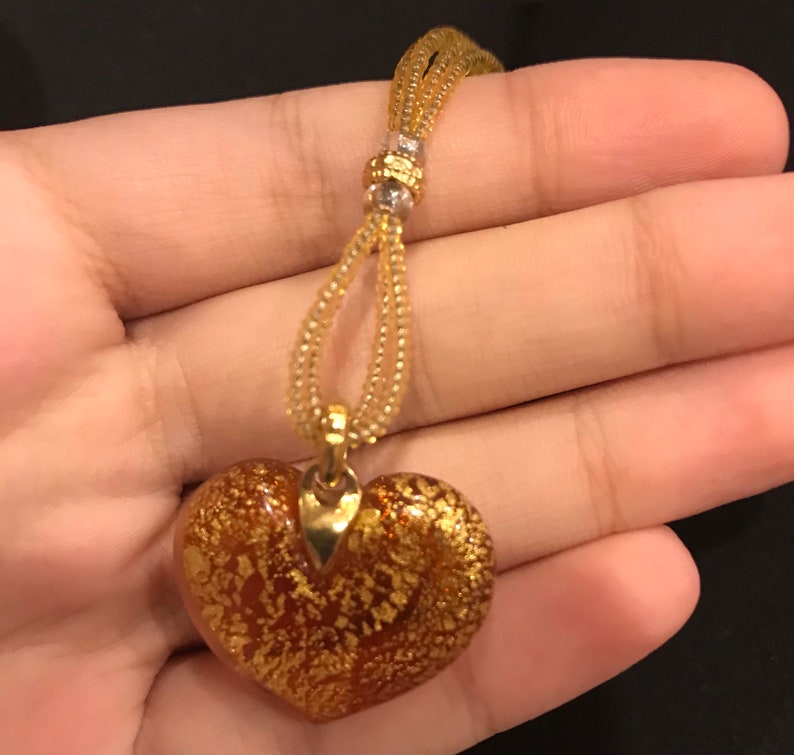 Yellow and Gold Colored Glass Heart Beaded Necklace