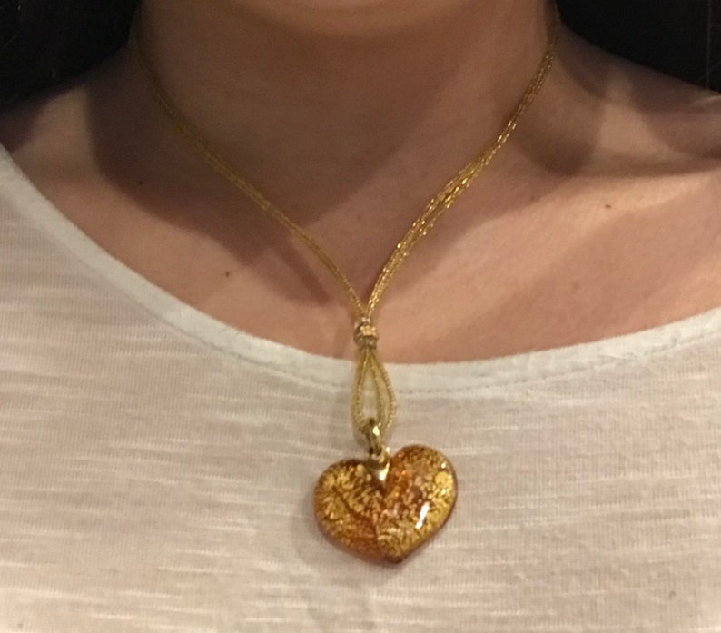 Yellow and Gold Colored Glass Heart Beaded Necklace