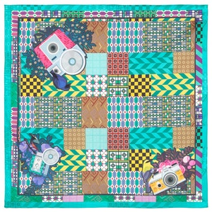 Russian Pavlovo-Posad Women&#39;s Scarf 100% cotton 80cm / 31.5&quot;. 10816-11 Holiday gift for Her, Mother, Girl, Daughter Turquoise blue geometric