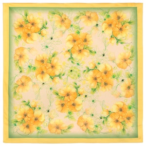 Russische Pavlovo-Posad Damessjaal 100% katoen 80 cm / 31,5&quot;. 10799-2 Vakantiecadeau voor haar, moeder, meisje, dochter Gele bloemen